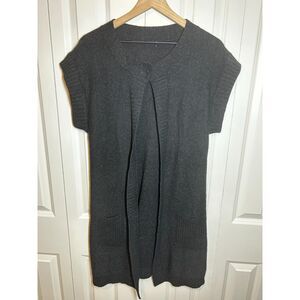 Park Vogel Cashmere Wool Knit Sweater Vest Longline Open Front Cardigan Black